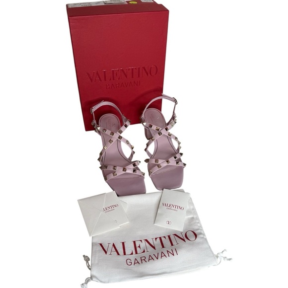 Valentino Garavani Pink Leather Rockstud 60 Sandals size 39.5/ US 10 - Picture 2 of 9